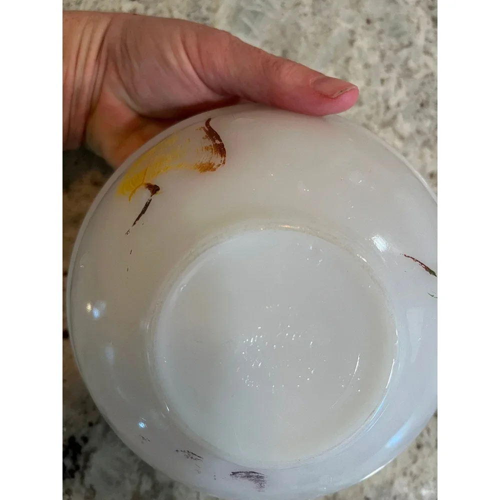 Vintage Fire-King Milk Glass Fruit Pattern Mixing Bowl White Opaque Mid Century